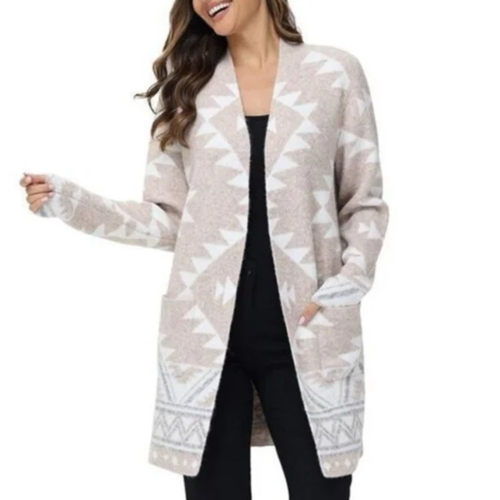 Frye Cozy Western Style Patterned Open Cardigan Sweater Size Small
